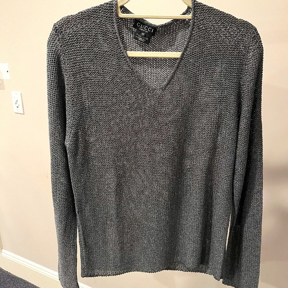 Gucci Knit Silver V-Neck - Size M